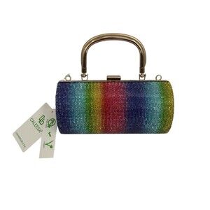 Caleesa Rhinestone Handbag Rainbow Clutch Shoulder Bag Metal Round 6701